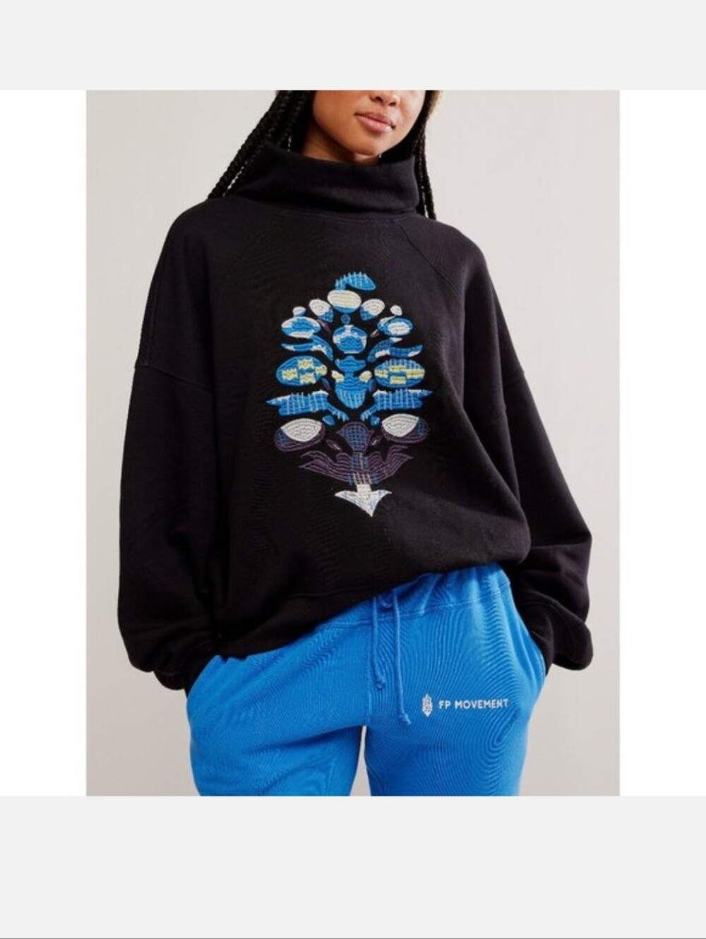 Movement Free People On Your Mark Logo Embroidered Mock Neck Sweatshirt L NWT